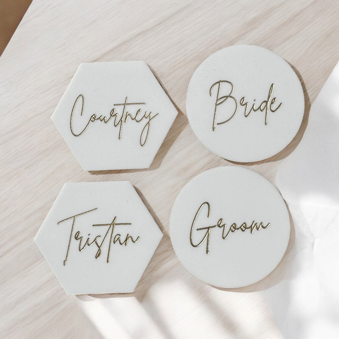 White and Gold Place Cards/ Coaster Bomboniere