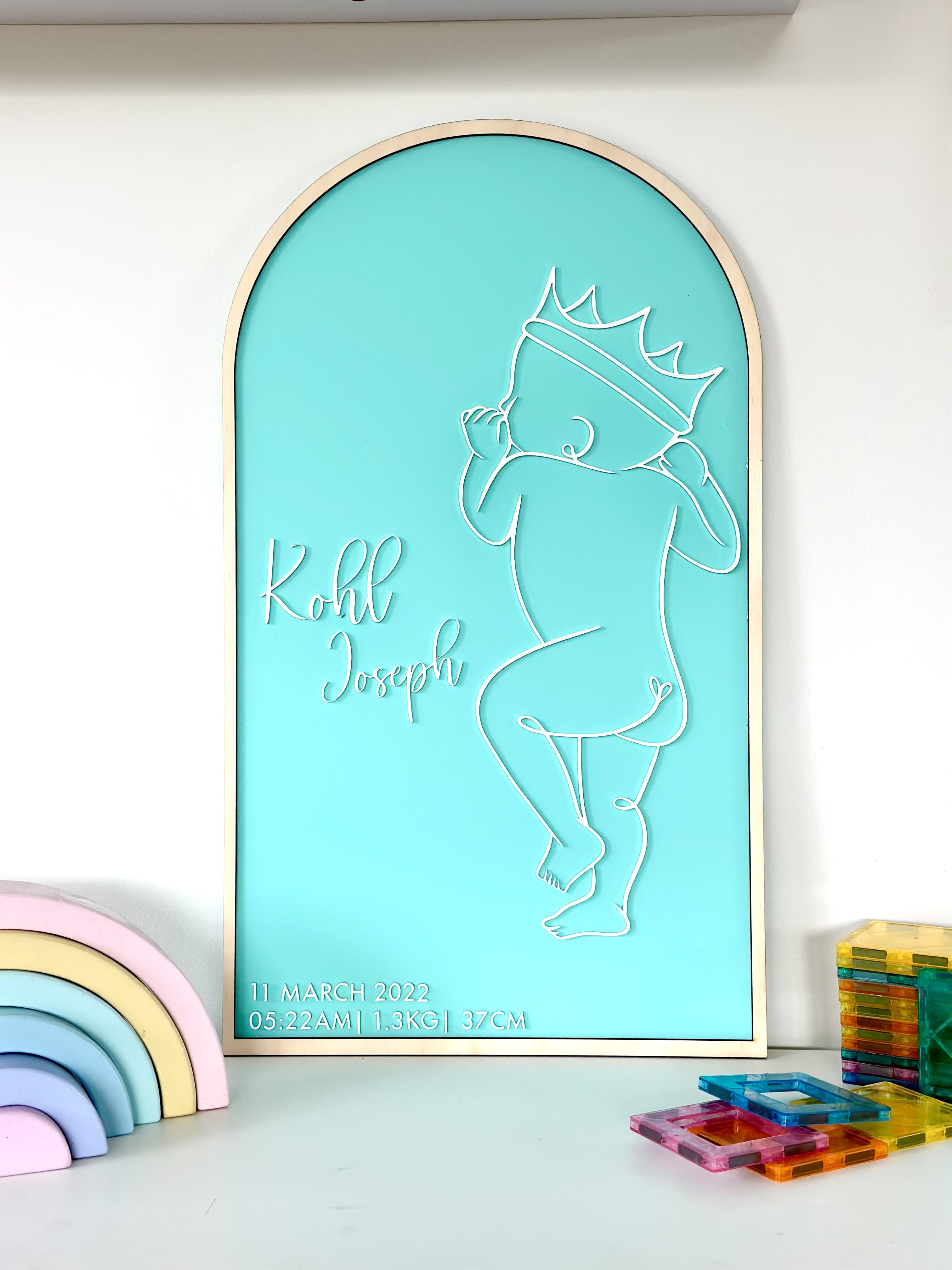 Pastel mint coloured Birth Poster with baby's exact height at birth and birth details