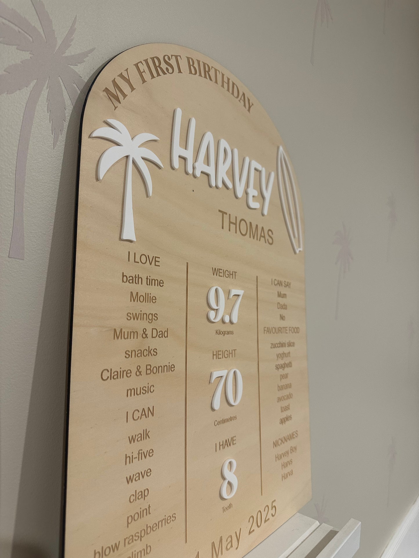 Personalised Timber First Birthday Board – Coastal Edition