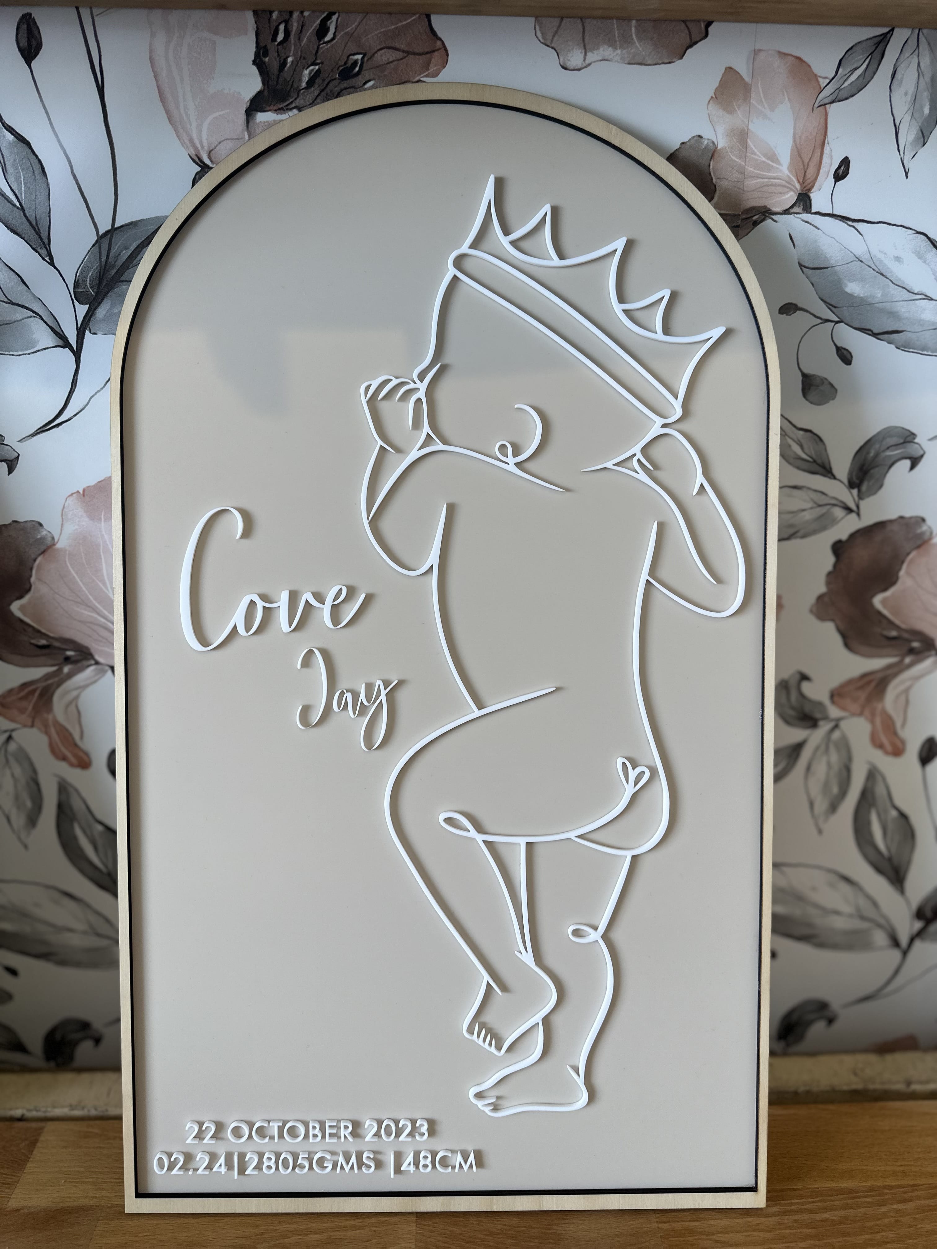 Beige Baby Birth Plaque with birth details