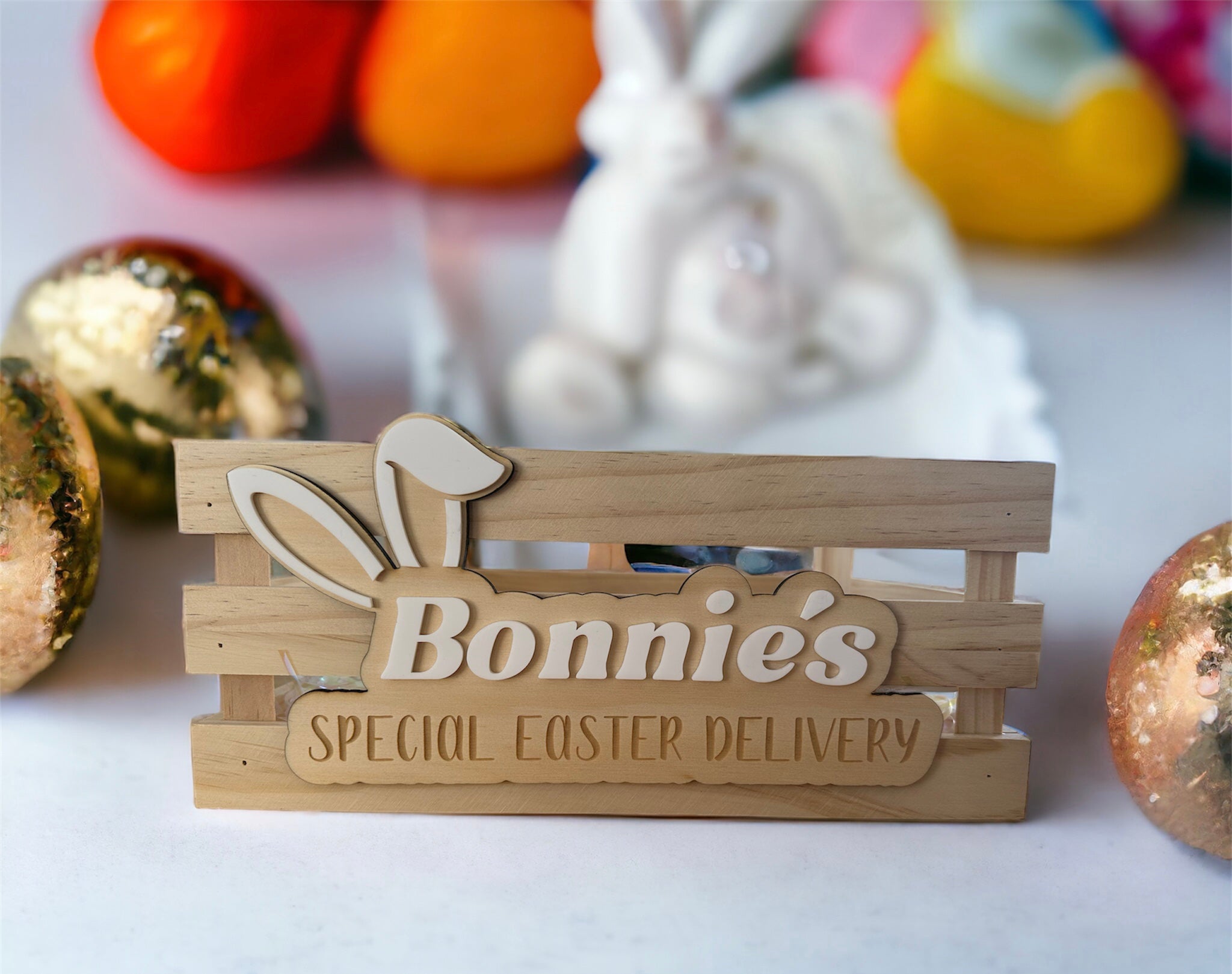 Custom wooden Easter plaque personalised for children