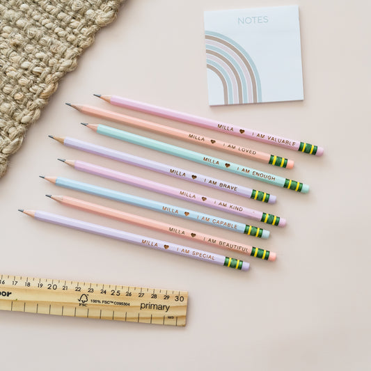 Personalised and positive affirmation engraved pencils for kids