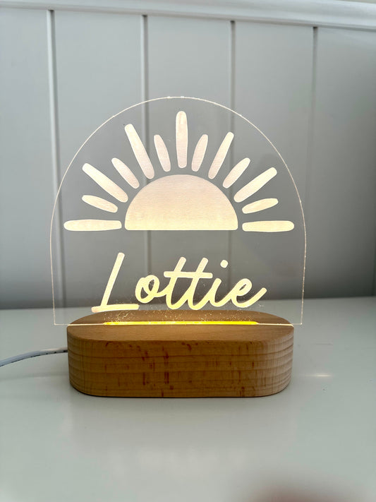 Sun themed personalised kids light