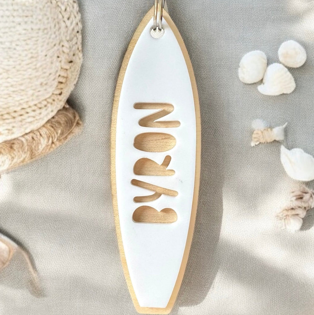 Personalised surfboard bag tag with name