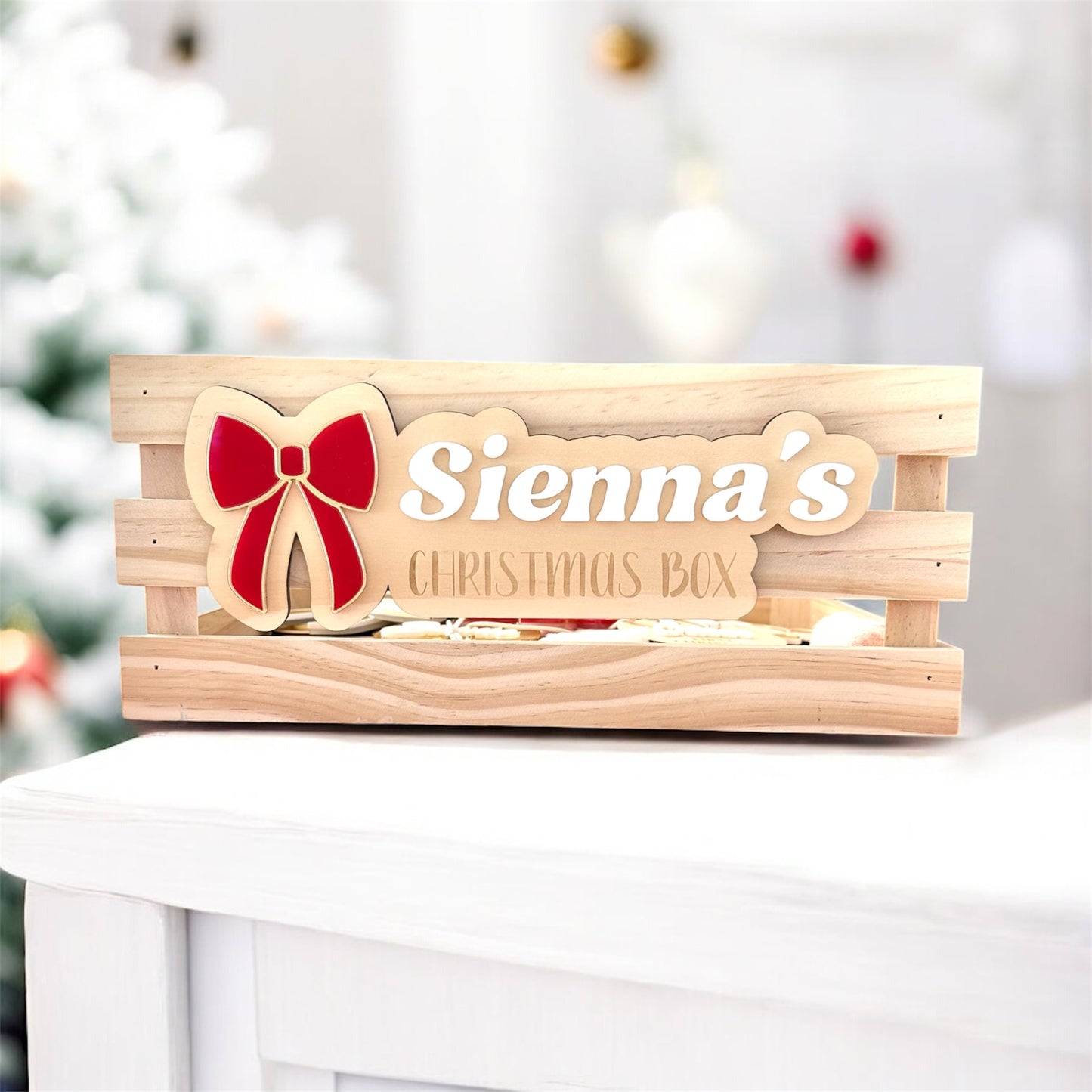 Christmas Bow Personalised Christmas Crate Plaque - Christmas Eve or 1st December box