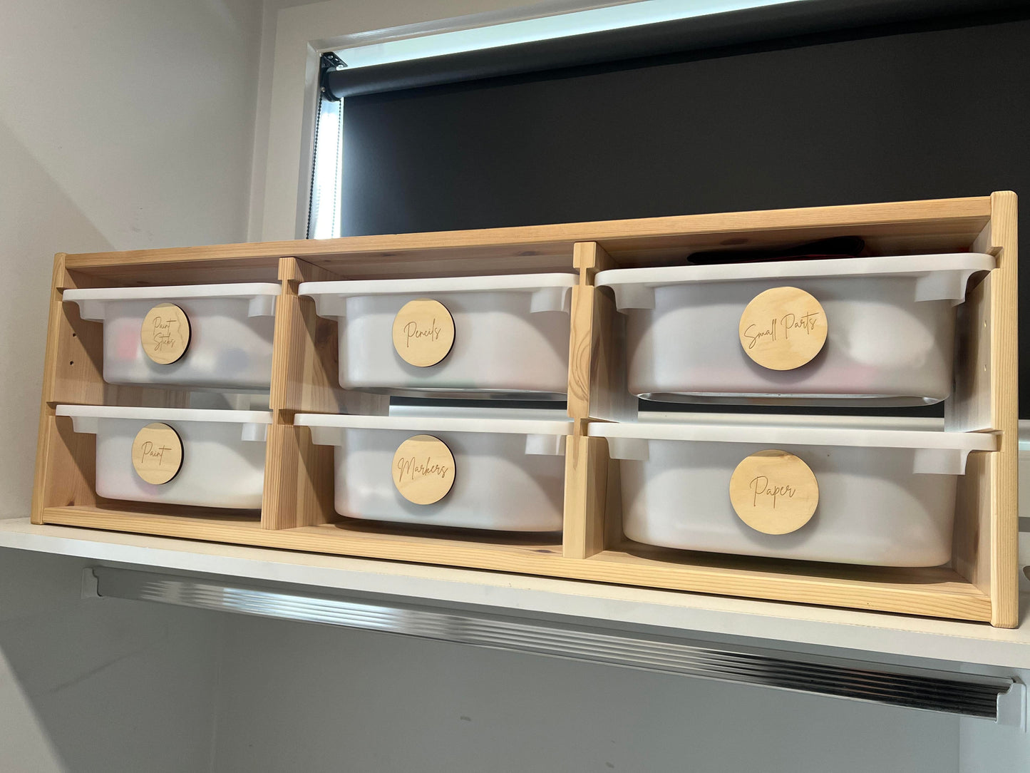 6 timber labels of art toy storage