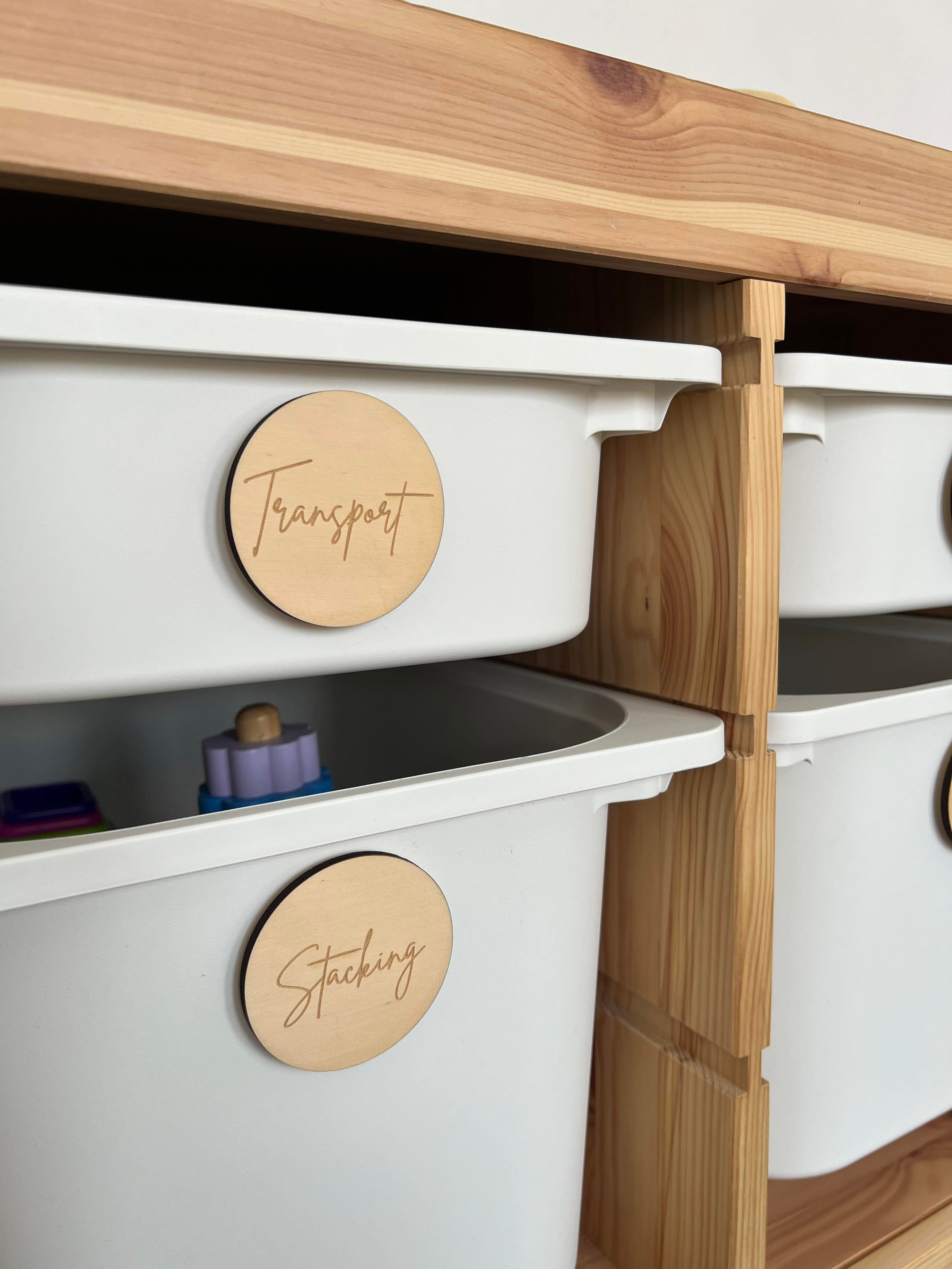 customised timber trofast labels
