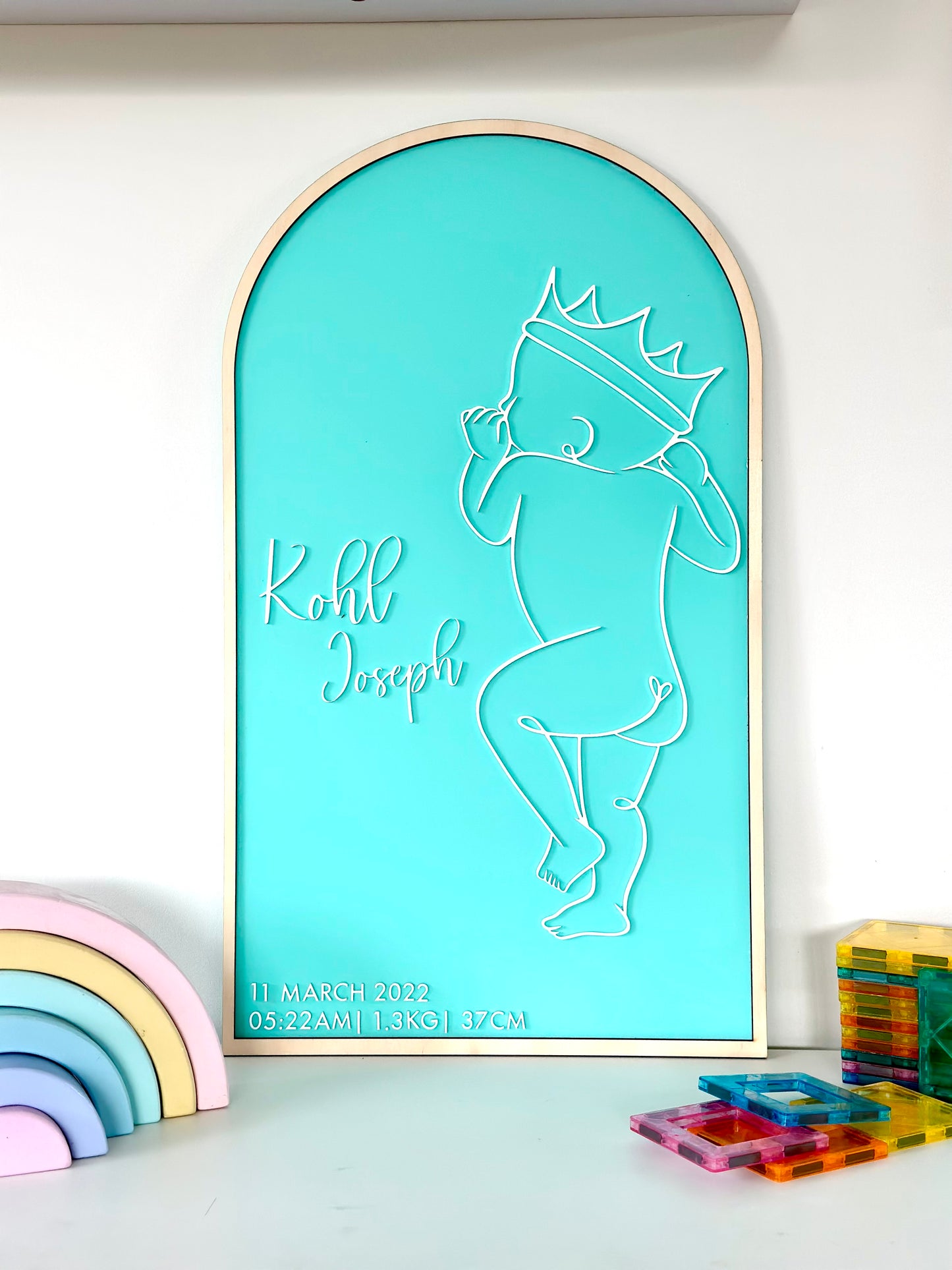 Pastel mint coloured Birth Poster with baby's exact height at birth and birth details