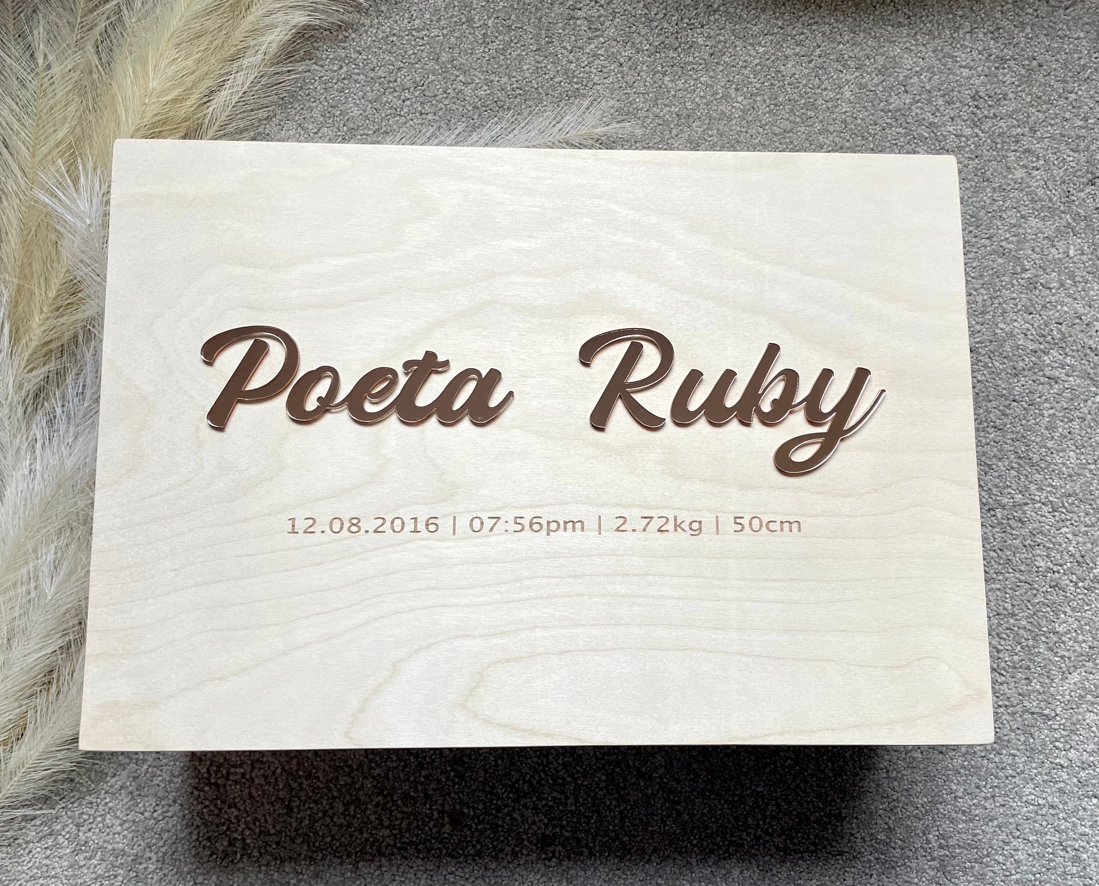 Keepsake Memory Box - Acrylic Name (Large) Hinge Lid
