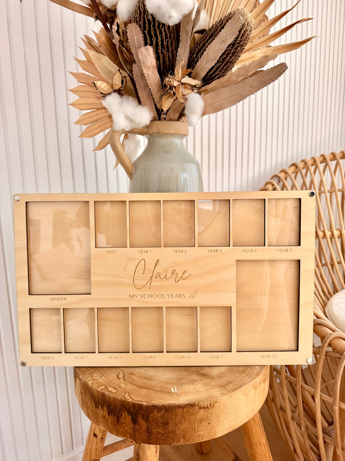 Timber engraved my school years photo frames with personalised name 