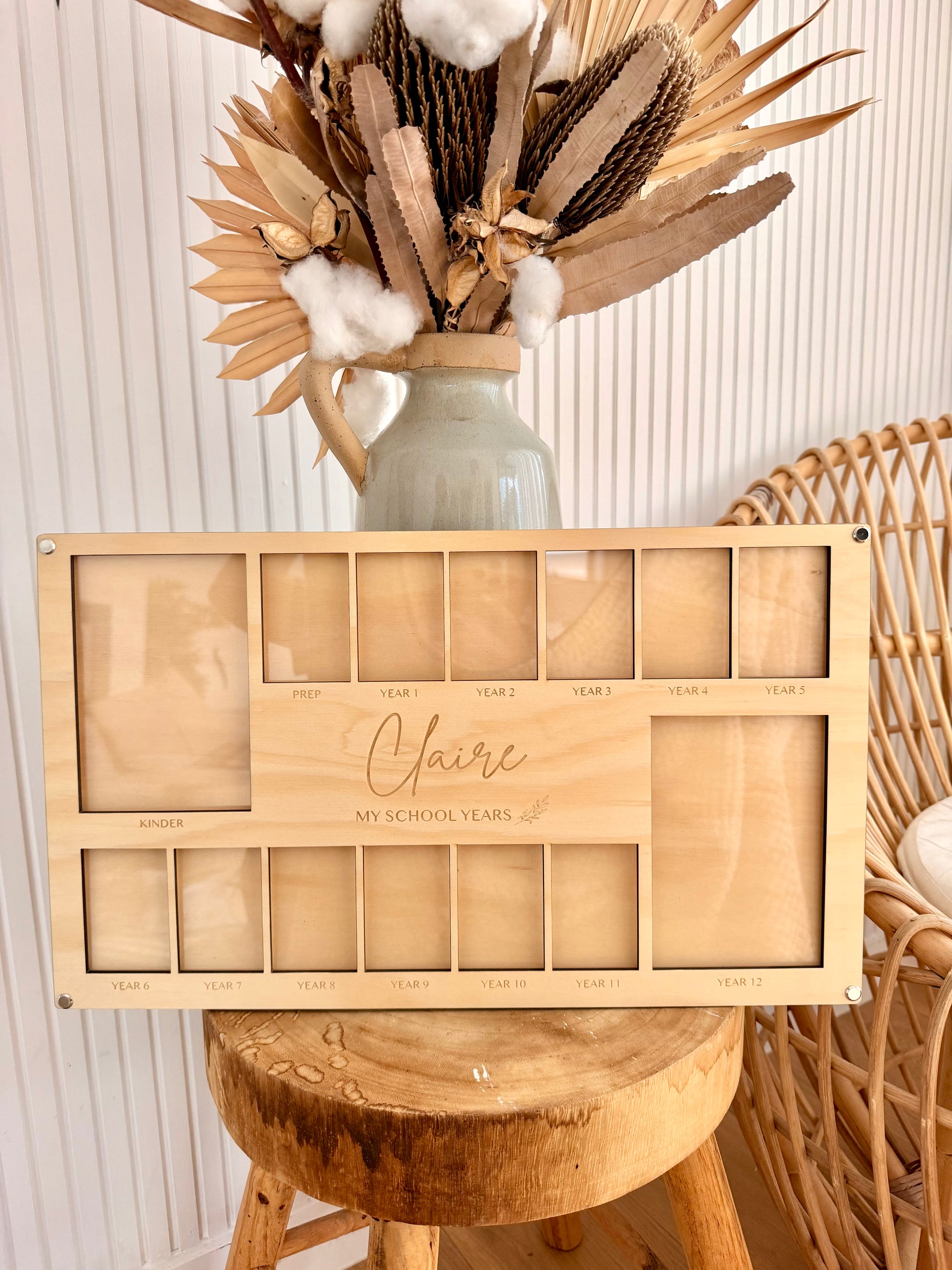 Timber engraved my school years photo frames with personalised name 
