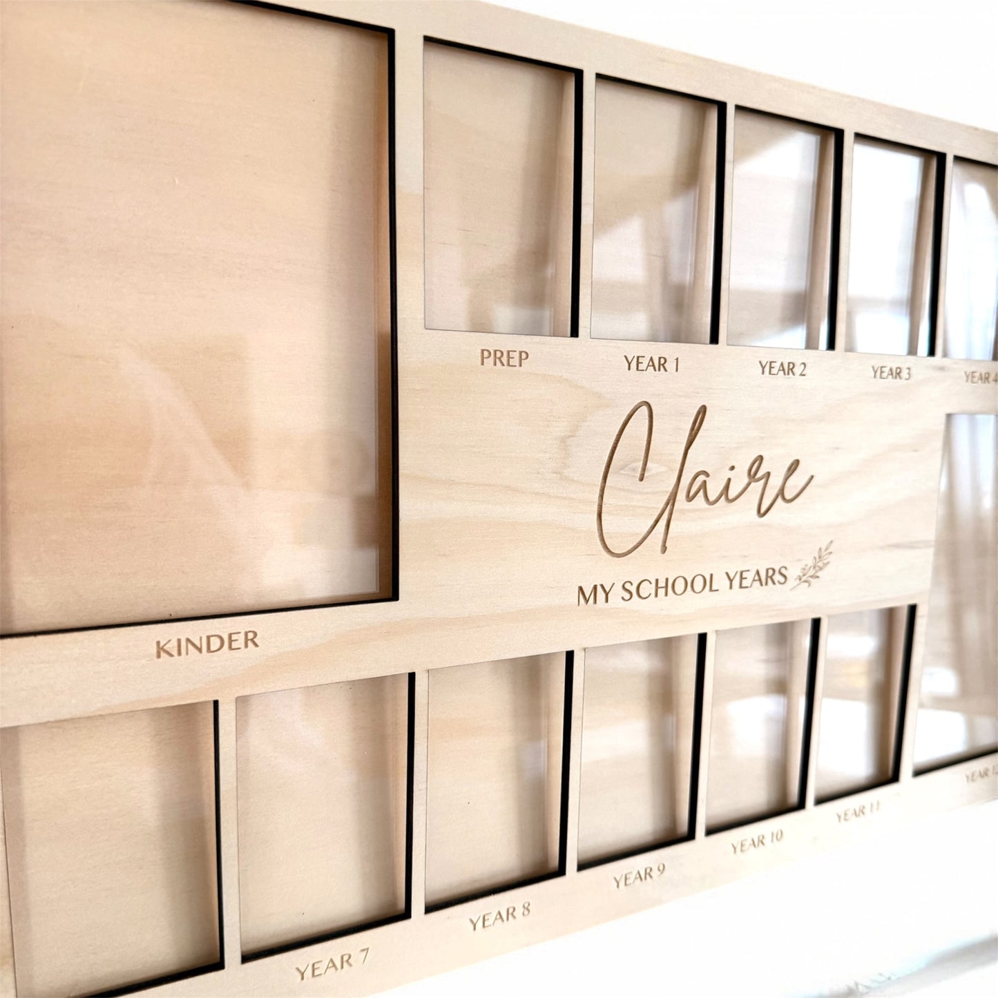 personalised school years photo frame kinder to year 12 timber and acrylic recesserd photo display with name customisation