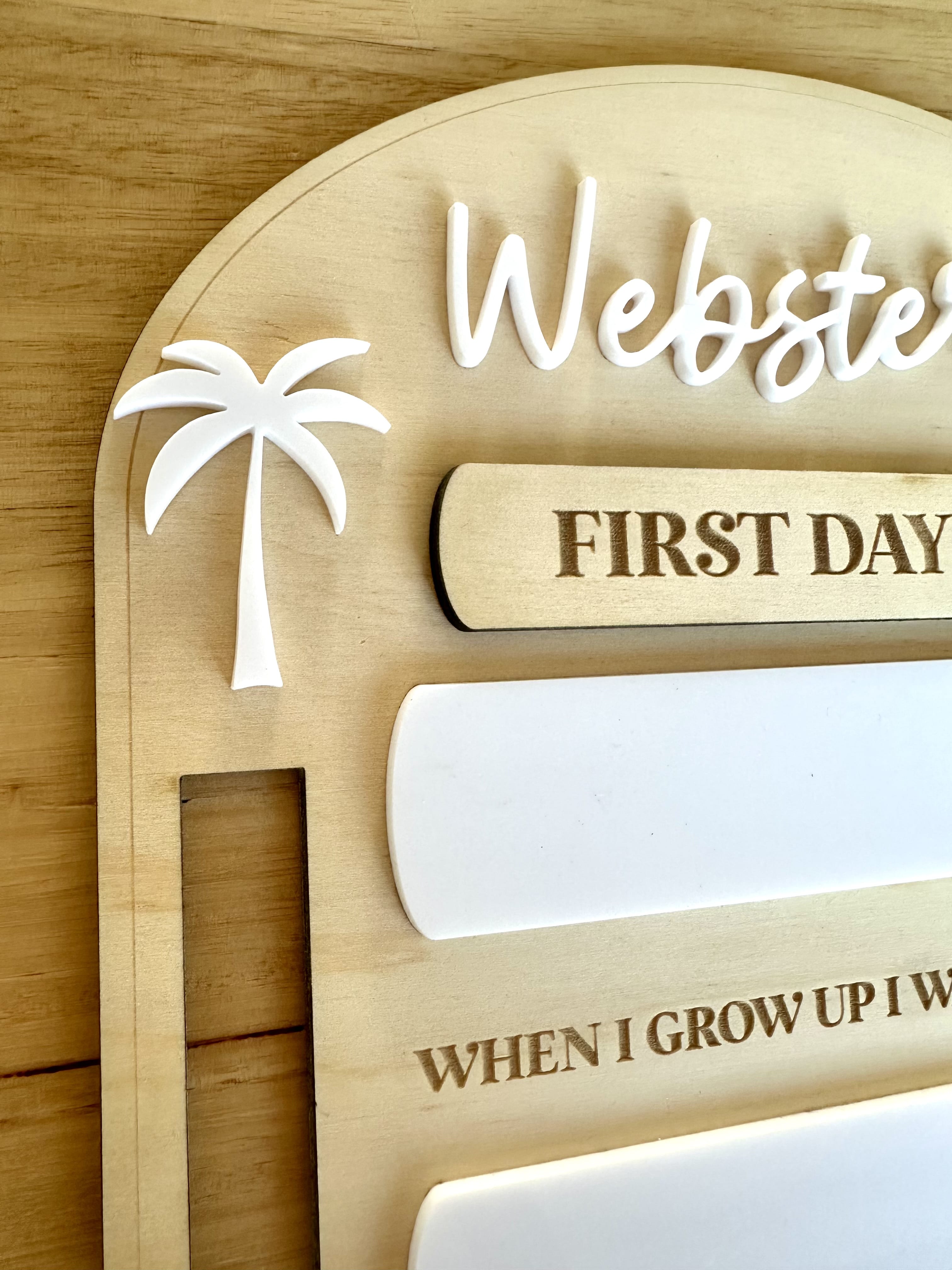 Coastal First & Last Day Milestone Board – Neutral School Keepsake