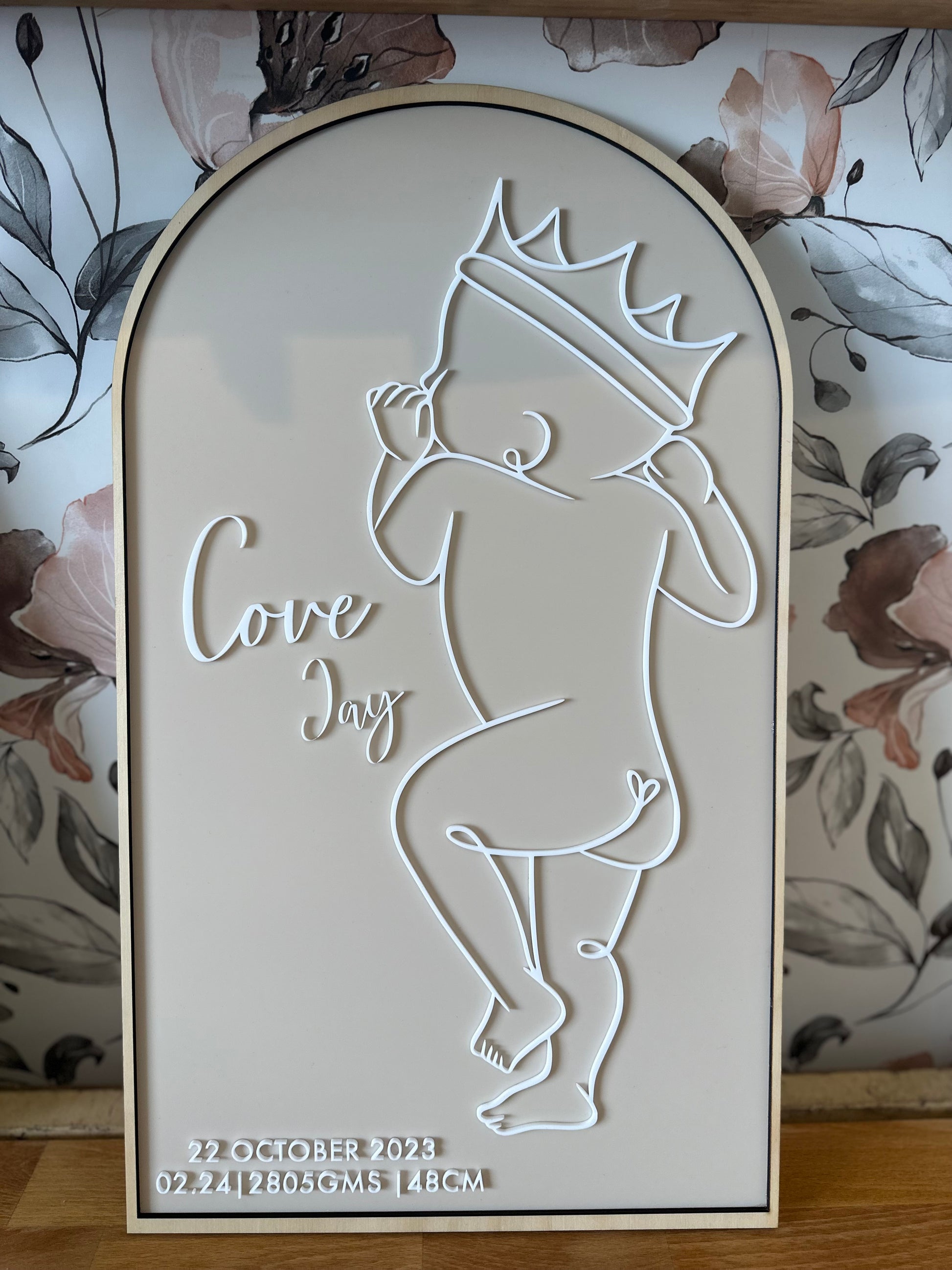 Beige Baby Birth Plaque with birth details