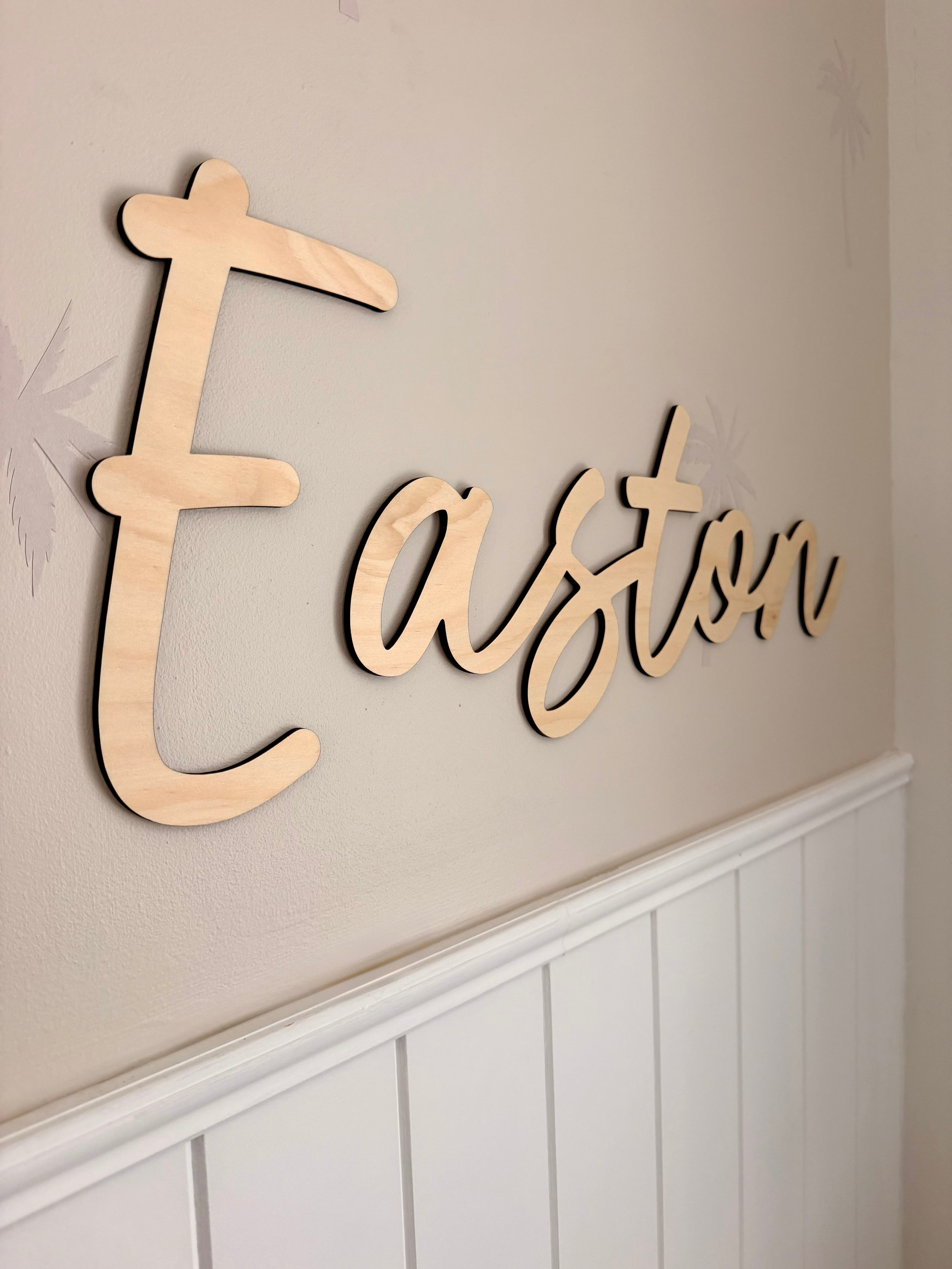 Custom timber name sign Australia – personalised wooden wall name plaque crafted from 4mm Hoop Pine timber.