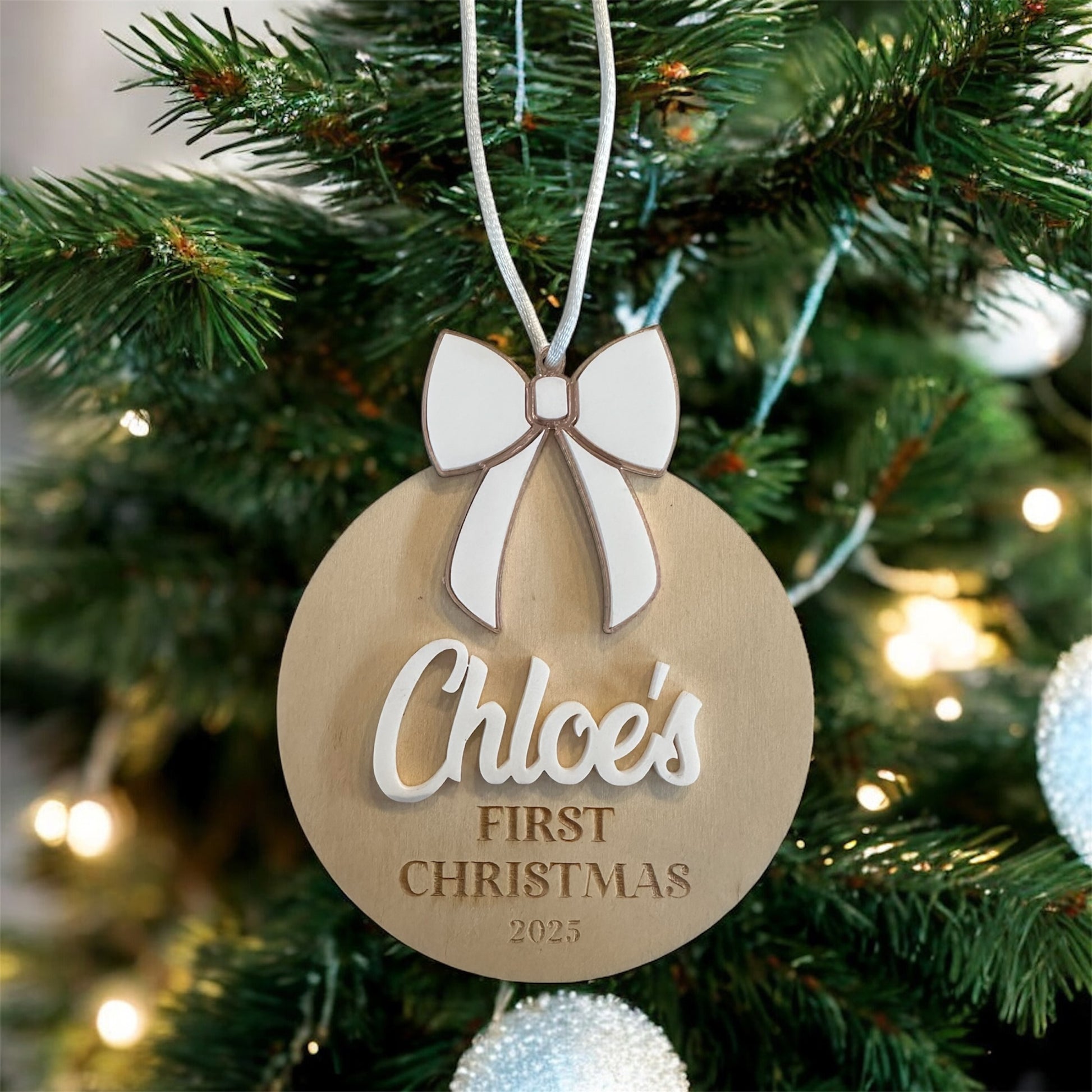 My first christmas personalised bow ornament